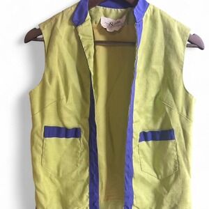 WOMENS 100% LINEN FUNKY RETRO LIME/PURPLE VEST MEDIUM‎